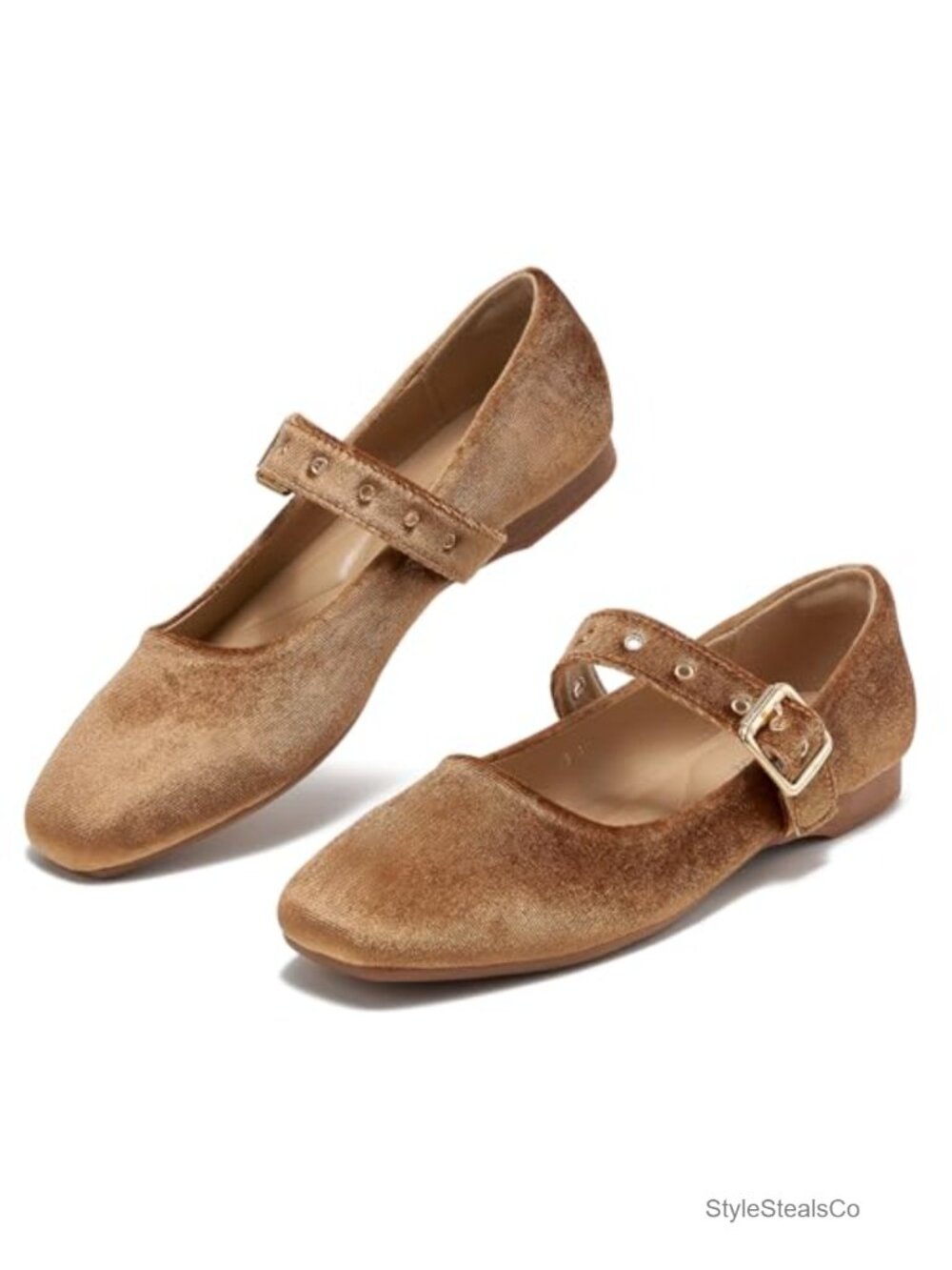 Suede Mary Jane Flats Square Toe Ballet Shoes with Arch Support